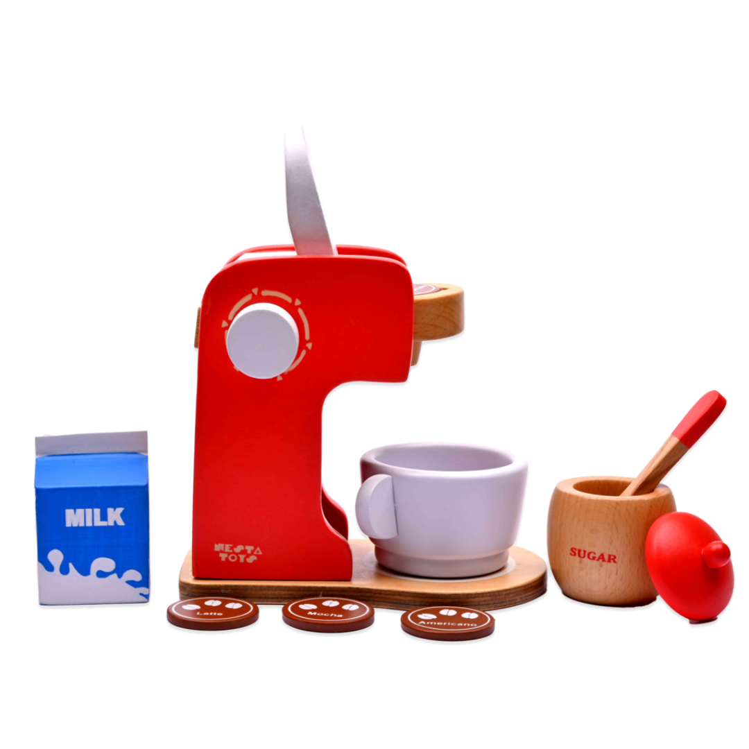 Wooden Coffee Maker Toy, Pretend Play, Kitchen Toys, role play toys, buy toys online, made in india toys, nesta toys, toys for kids, gifts for kids,  toys girls, toys boys, kitchen set toy, cooking toy, play fruits, play vegetables, play food