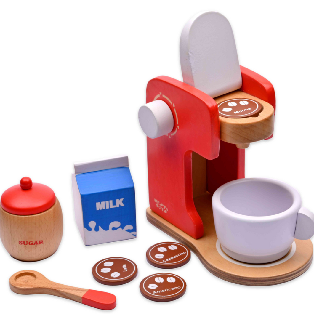 Wooden Coffee Maker Toy, Pretend Play, Kitchen Toys, role play toys, buy toys online, made in india toys, nesta toys, toys for kids, gifts for kids,  toys girls, toys boys, kitchen set toy, cooking toy, play fruits, play vegetables, play food