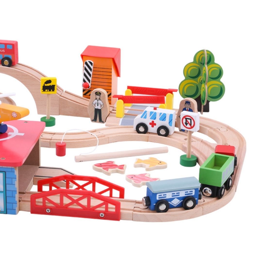 Nesta Toys 69 Pieces Beech Wood Train Track Set, buy wooden role play toys in India, buy Montessori toys online, wooden toy store 