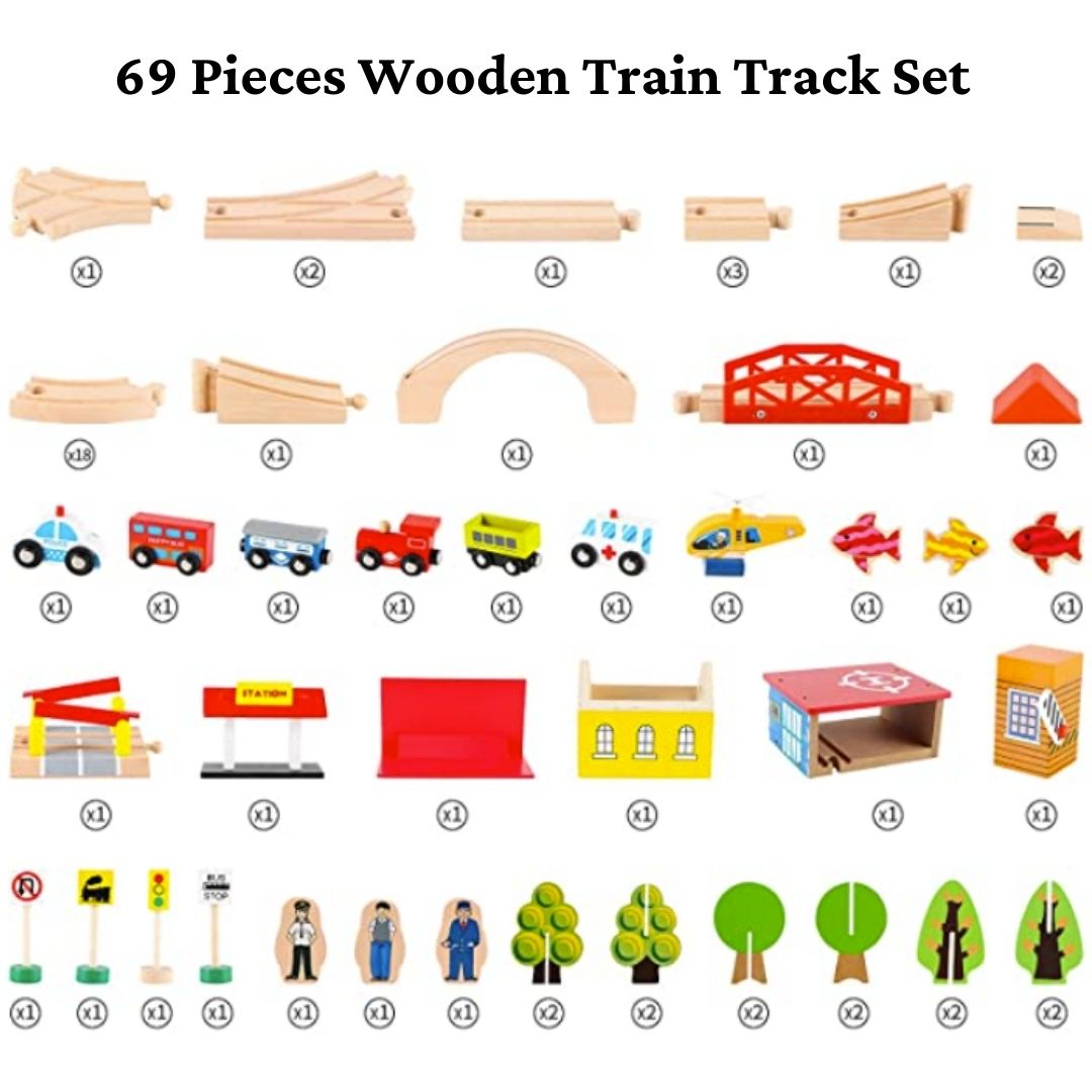 Nesta Toys 69 Pieces Beech Wood Train Track Set, buy wooden role play toys in India, buy Montessori toys online, wooden toy store 