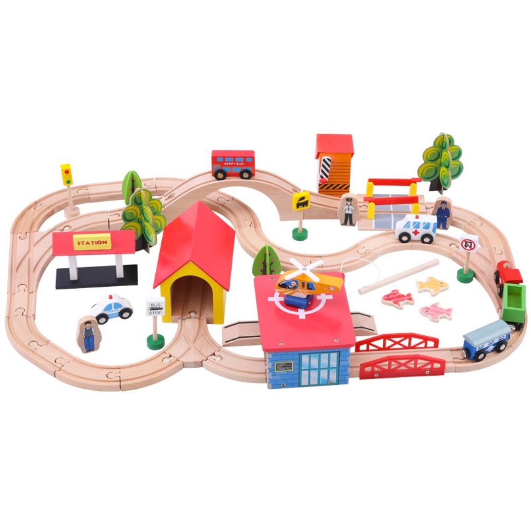 Nesta Toys 69 Pieces Beech Wood Train Track Set, buy wooden role play toys in India, buy Montessori toys online, wooden toy store 