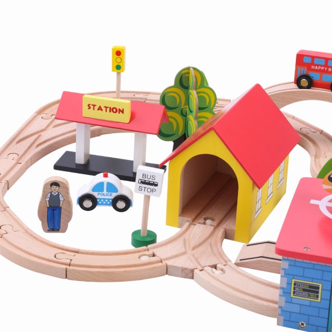 Nesta Toys 69 Pieces Beech Wood Train Track Set, buy wooden role play toys in India, buy Montessori toys online, wooden toy store 