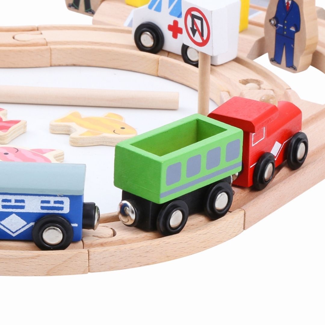 Nesta Toys 69 Pieces Beech Wood Train Track Set, buy wooden role play toys in India, buy Montessori toys online, wooden toy store 