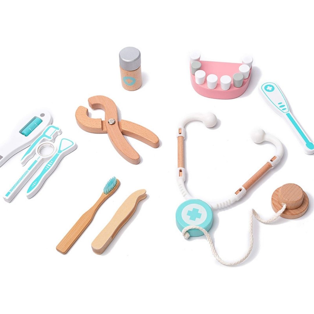 Nesta Toys, doctor set toy, Wooden Doctor Role Play Set, Pretend Play Dentist Medical Kit Playset, Wooden Toy store in India